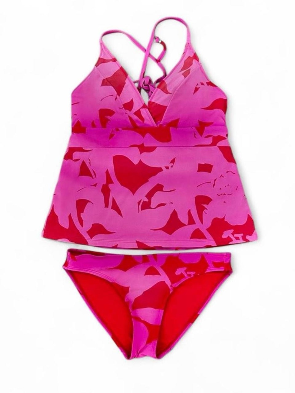 Vineyard Vines pink/red floral print summer tropical bikini tankini set Sz XS/S